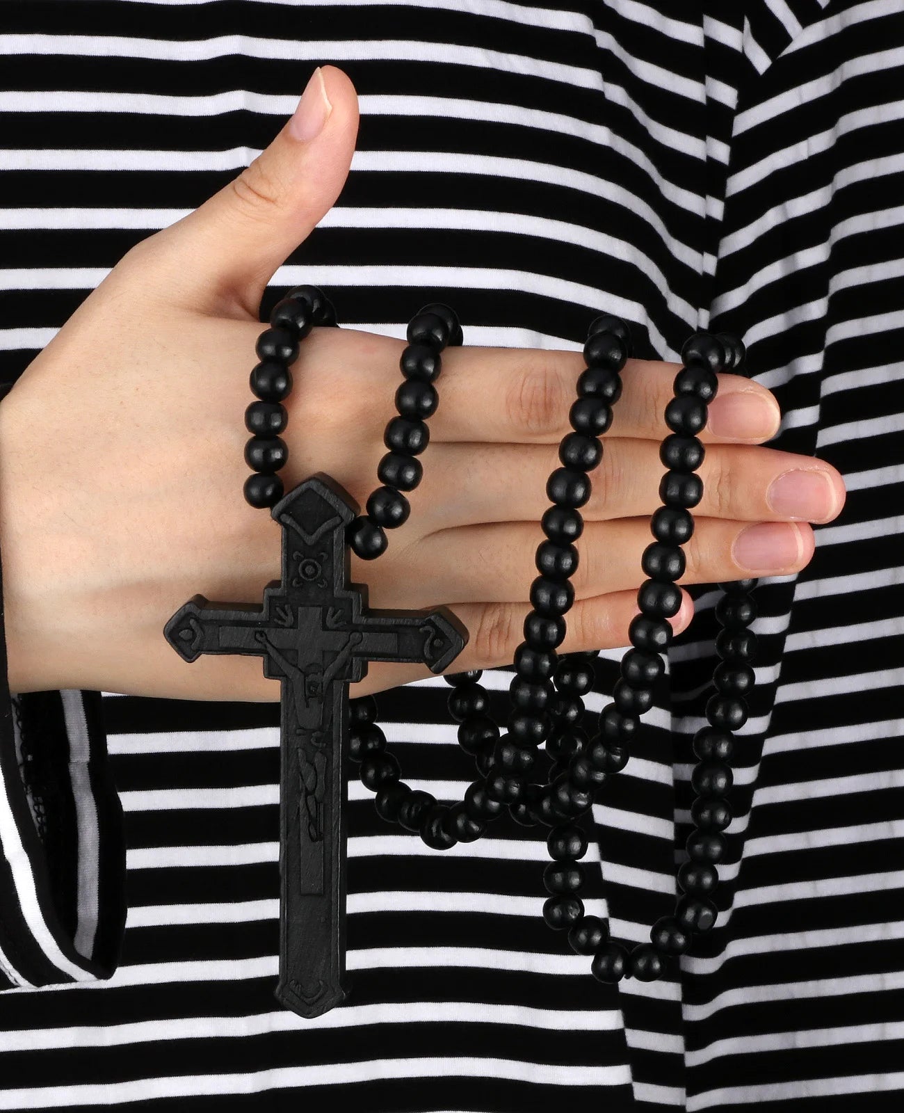 Collier chapelet catholique avec chaîne perlée et pendentif crucifix en bois, croix de Jésus-Christ, collier de prière, bijoux suspendus faits à la main