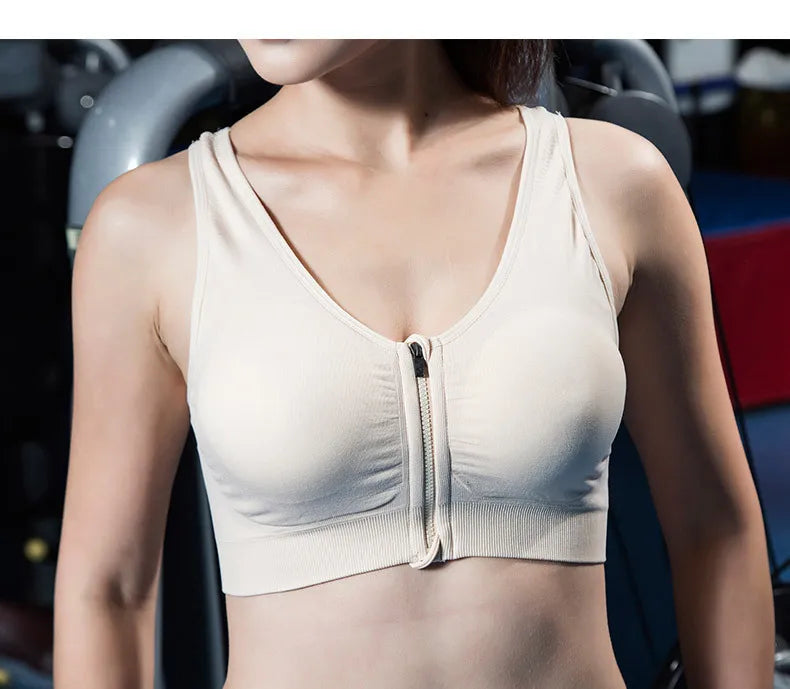 Soutien-gorge de sport à fermeture éclair sur le devant, gilet de fitness, de course à pied, respirant, absorbant les chocs, pour femmes, soutien-gorge push-up, tailles S à 4XL