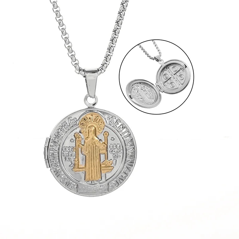 Collier pendentif croix de Saint Benoît Jésus pour hommes et femmes, amulette religieuse chrétienne catholique en acier inoxydable