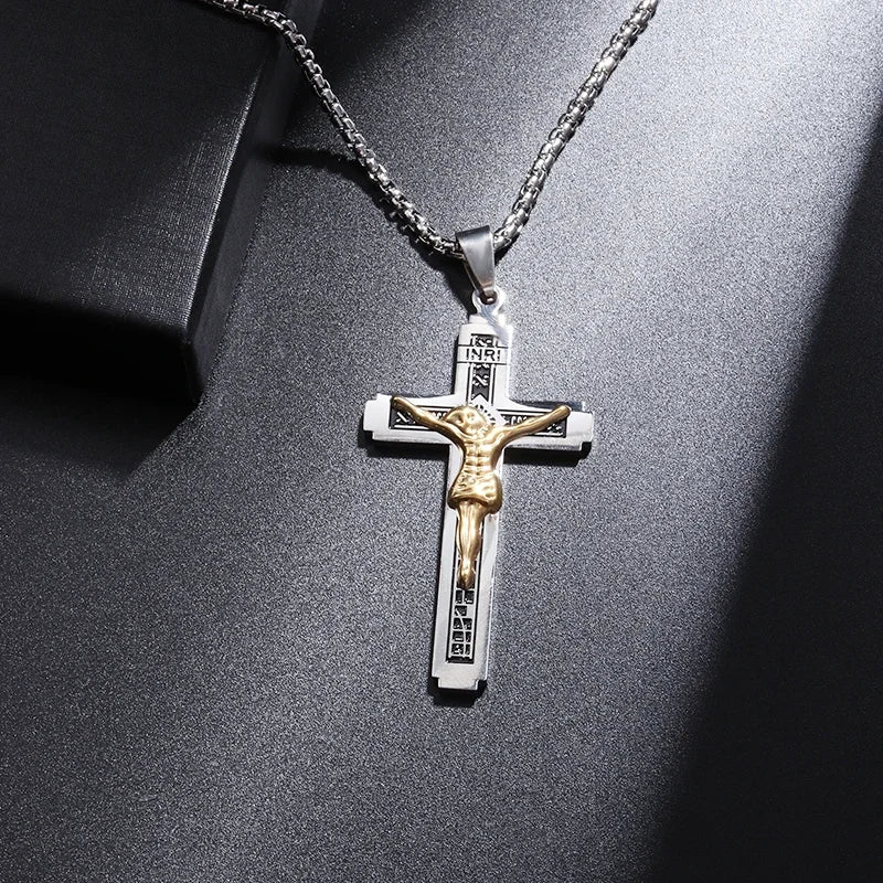 Collier pendentif croix de Saint Benoît Jésus pour hommes et femmes, amulette religieuse chrétienne catholique en acier inoxydable