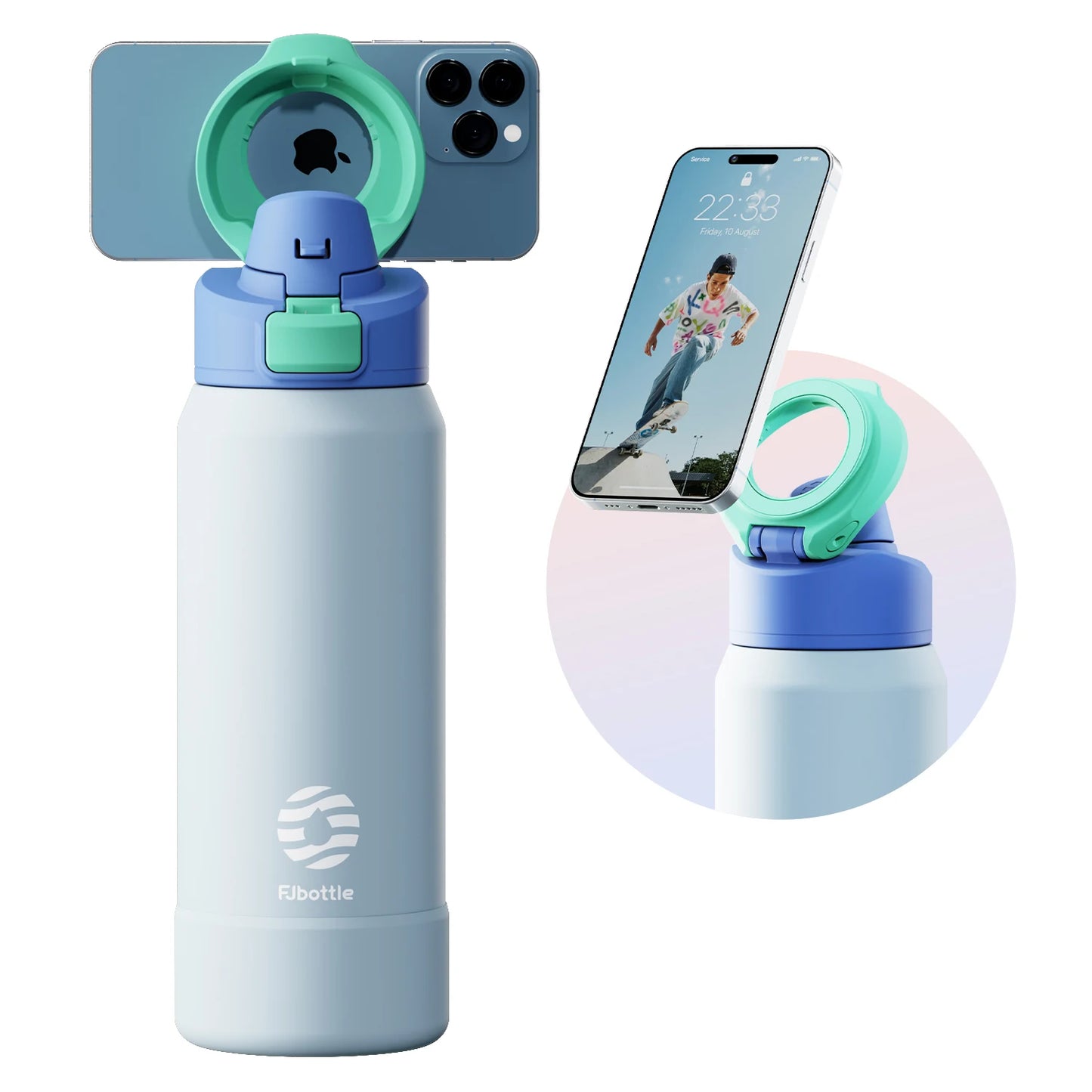 gourde isotherme magnétique en acier inoxydable avec support téléphone