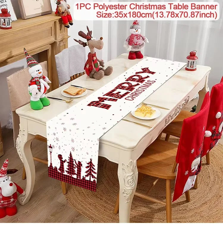 Chemin de table de Noël en tissu, décoration de table pour la maison, nappe 2024, ornement de Noël, cadeau du Nouvel An 2025