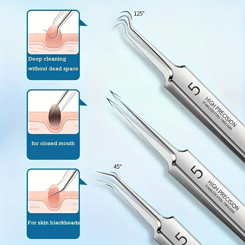 Ensemble d'outils pour éliminer les points noirs en acier inoxydable (1, 3 ou 8 pièces) : pince à points noirs, pince à épiler, outil pour éliminer les points noirs et l'acné