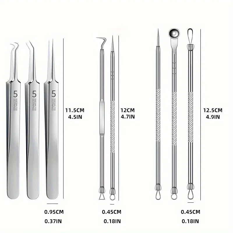 Ensemble d'outils pour éliminer les points noirs en acier inoxydable (1, 3 ou 8 pièces) : pince à points noirs, pince à épiler, outil pour éliminer les points noirs et l'acné