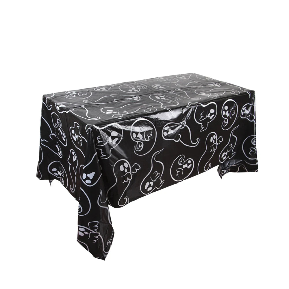 Nappe décorative d'Halloween, nappe jetable en plastique avec motif de citrouille, toile d'araignée et chauve-souris, décoration de table pour la maison