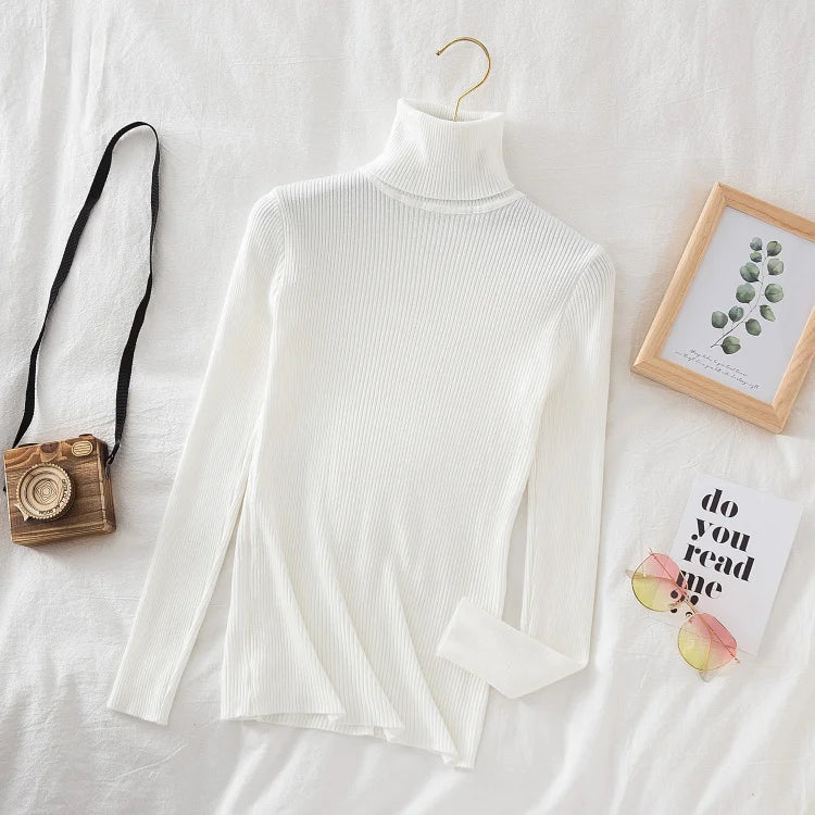 Pull col roulé en cachemire pour femme, tricoté, doux et basique, style décontracté, idéal pour l'automne et l'hiver