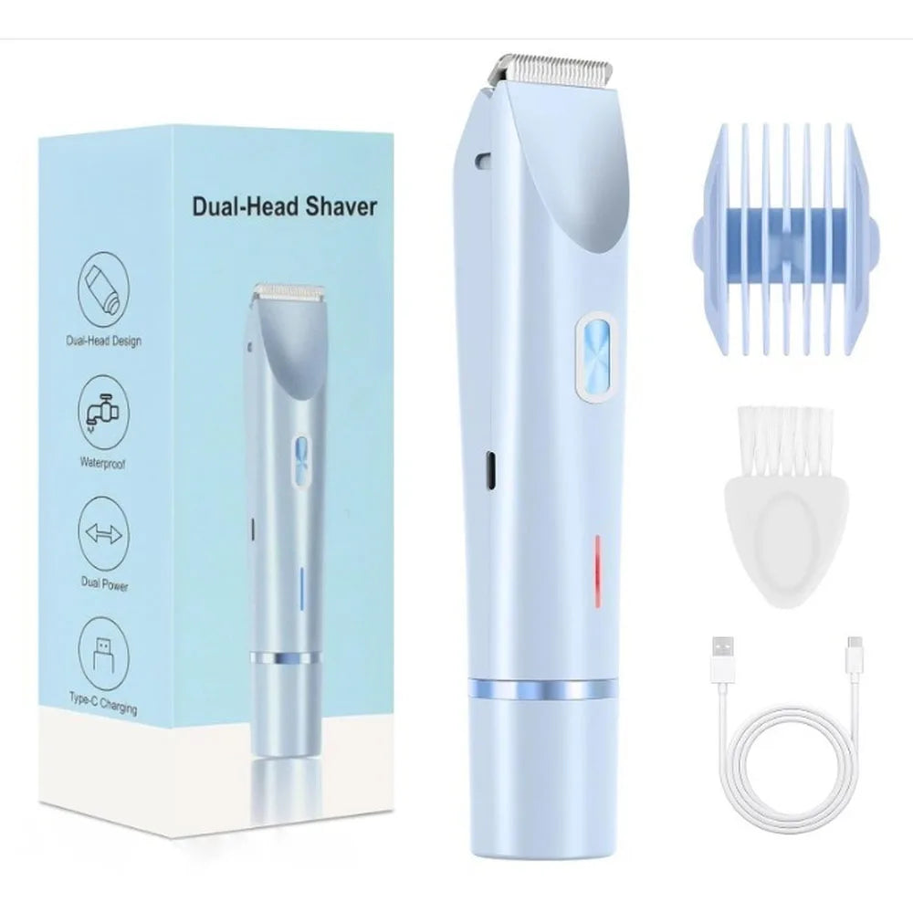Rasoir électrique pour femme, double tête, double usage, épilateur pour le corps, les jambes, les aisselles et le maillot. Tondeuse électrique pour le rasage et l'épilation.