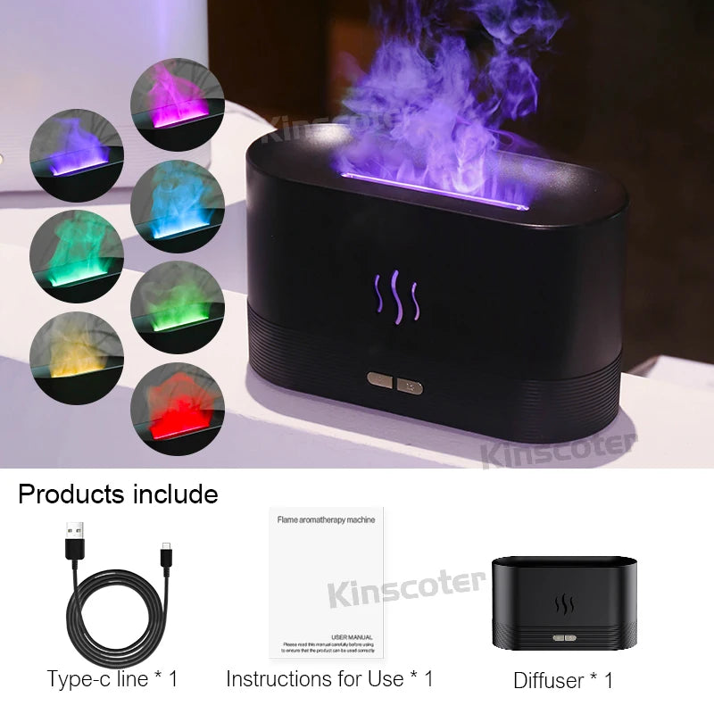 Diffuseur d'arômes KINSCOTER, humidificateur d'air à ultrasons, brumisateur frais, diffuseur à lampe LED à effet flamme pour huiles essentielles