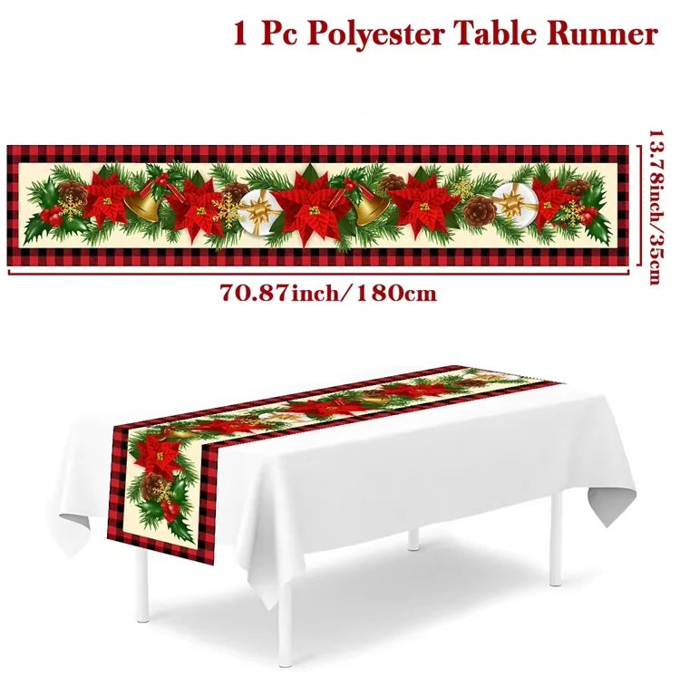 Chemin de table de Noël en tissu, décoration de table pour la maison, nappe 2024, ornement de Noël, cadeau du Nouvel An 2025