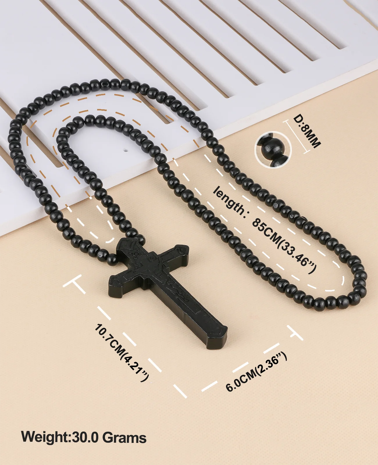 Collier chapelet catholique avec chaîne perlée et pendentif crucifix en bois, croix de Jésus-Christ, collier de prière, bijoux suspendus faits à la main