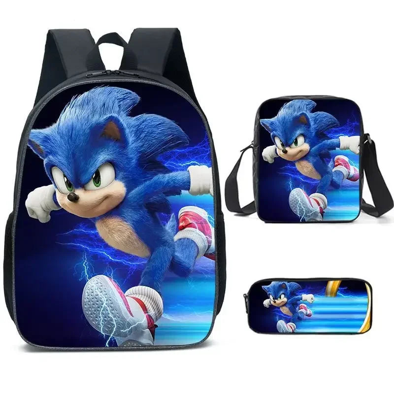 Ensemble de 3 sacs repas dessin animé, sac à déjeuner Sonic, sac à crayons, sac à dos pour élèves du primaire et du collège, sac d'école dessin animé Mochila