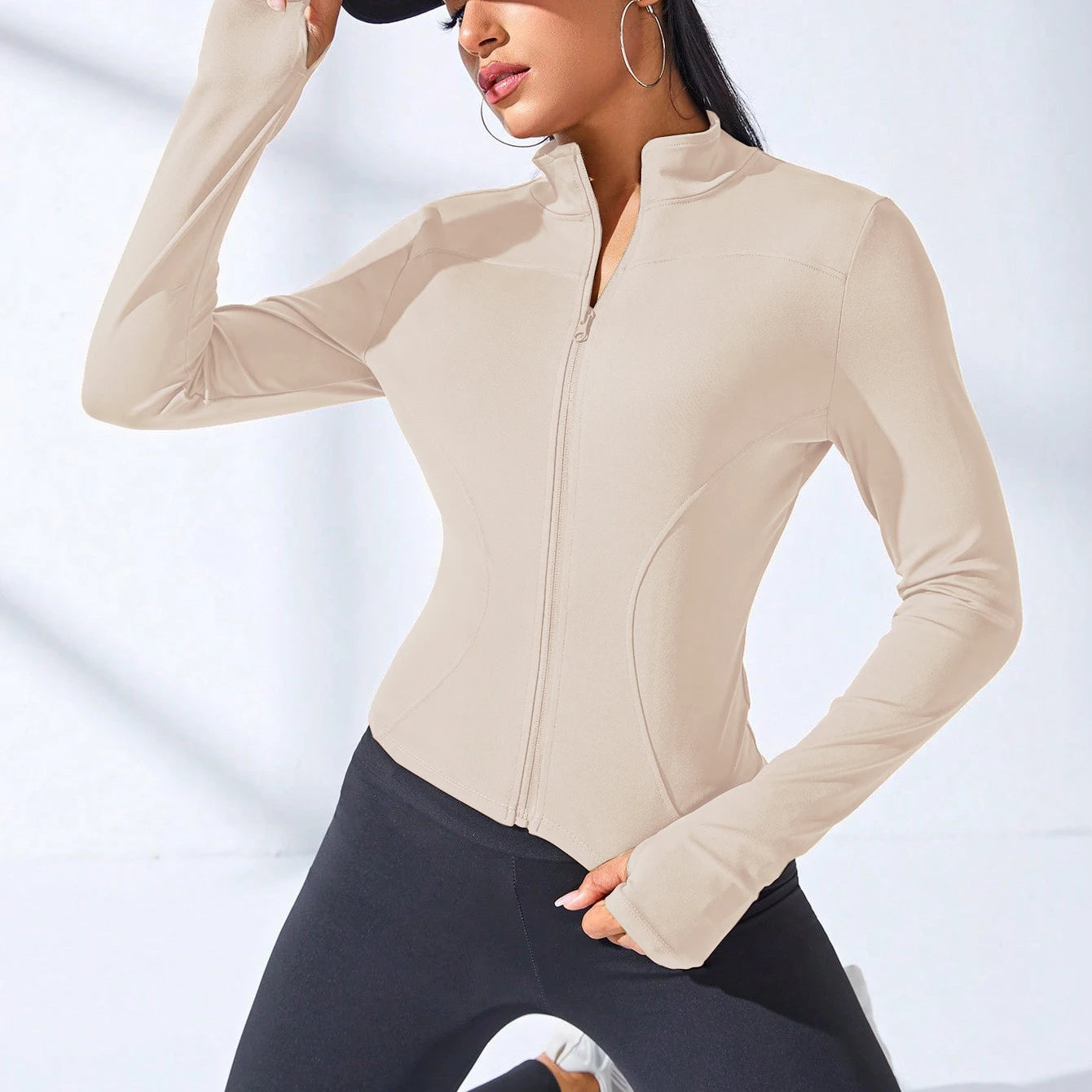Veste de yoga courte et amincissante pour femme, vêtement de sport, avec fermeture éclair