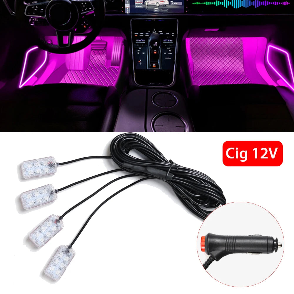 Lampe néon LED pour voiture, éclairage d'intérieur, rétroéclairage, allume-cigare, USB, lampe d'ambiance, accessoires décoratifs pour voiture