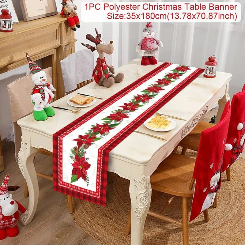 Chemin de table de Noël en tissu, décoration de table pour la maison, nappe 2024, ornement de Noël, cadeau du Nouvel An 2025