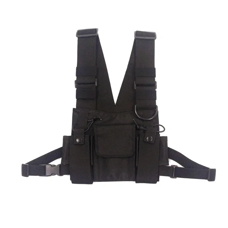 Sac de poitrine tactique fonctionnel pour hommes, sac banane tendance style hip-hop, style streetwear, unisexe, noir