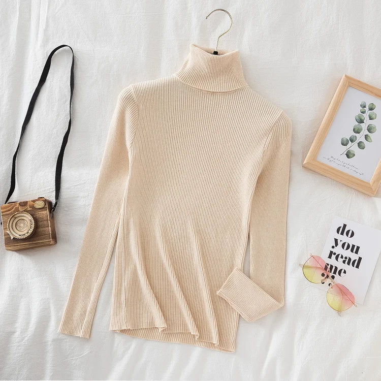 Pull col roulé en cachemire pour femme, tricoté, doux et basique, style décontracté, idéal pour l'automne et l'hiver