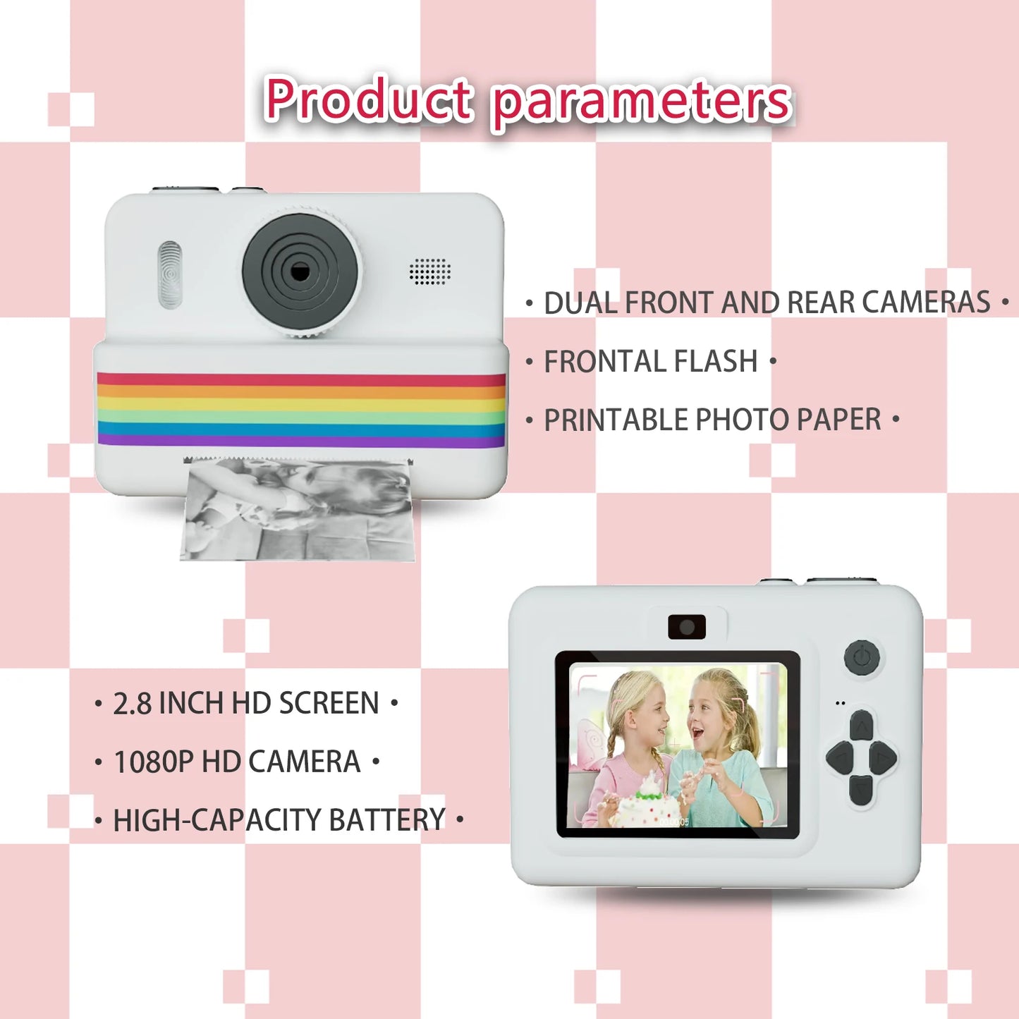 Appareil photo numérique pour enfants, mini imprimante portable, impression thermique instantanée, appareil photo pour enfants, vidéo HD 2,8 pouces, jouet, cadeaux