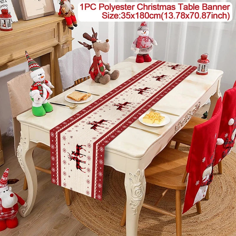 Chemin de table de Noël en tissu, décoration de table pour la maison, nappe 2024, ornement de Noël, cadeau du Nouvel An 2025