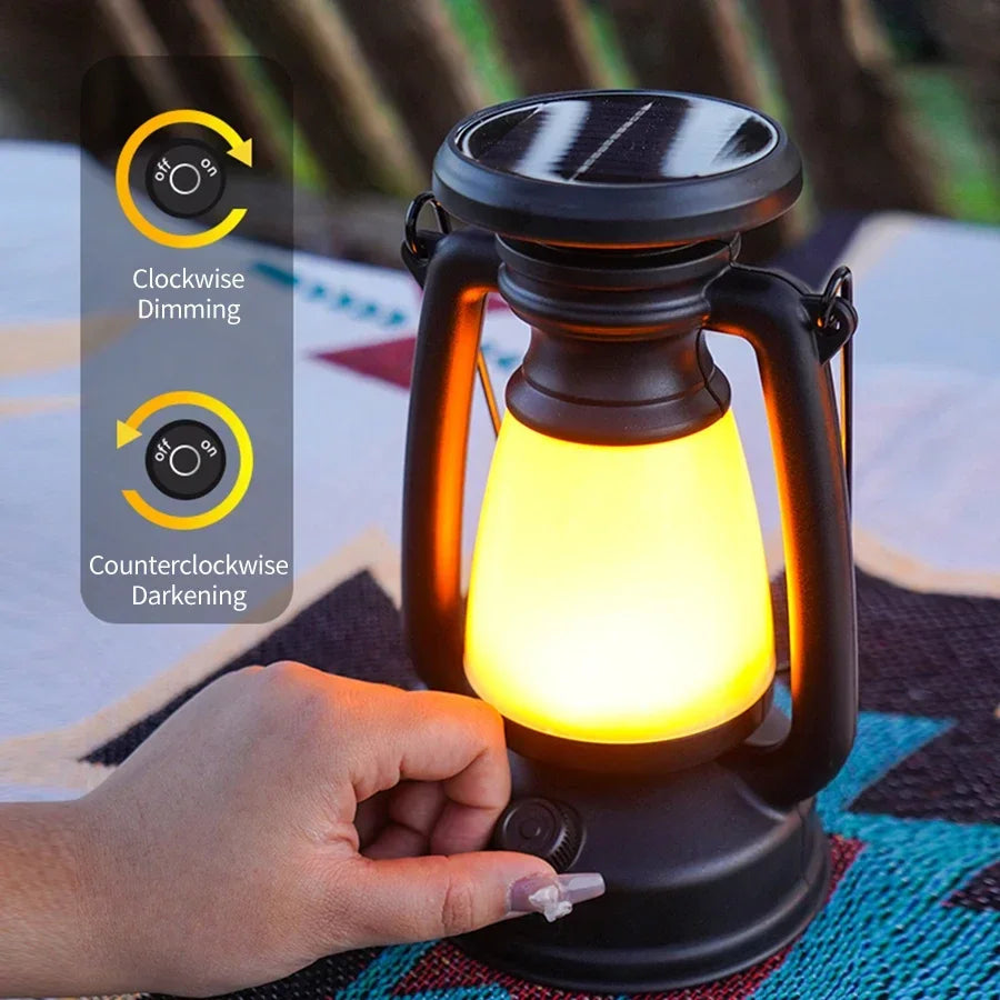 Lampe de camping portable rechargeable par USB et à énergie solaire, 3 modes d'éclairage, intensité variable, idéale pour une tente ou une tente