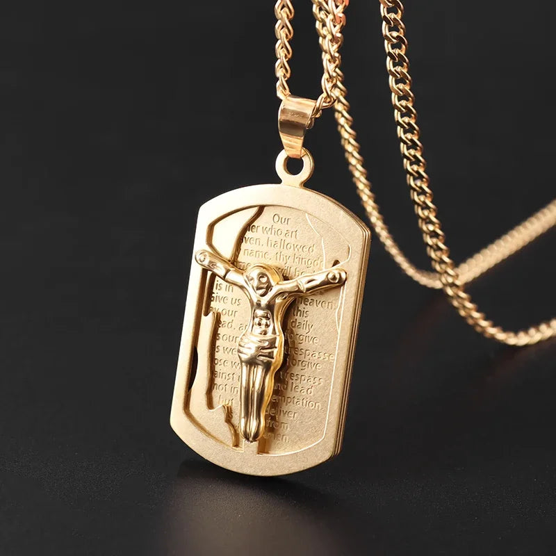 Collier pendentif croix de Saint Benoît Jésus pour hommes et femmes, amulette religieuse chrétienne catholique en acier inoxydable