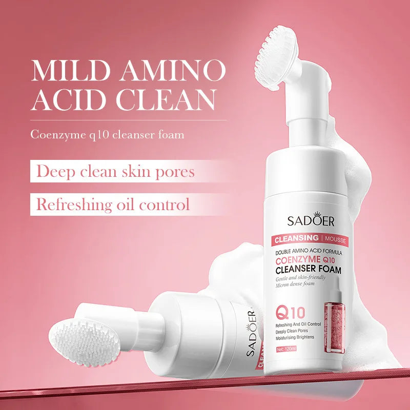 SAODER Q10 Vitamine C Nettoyant Visage Mousse Nettoyante Visage Mossee Hydratant Éclaircissant Soins de la Peau du Visage Produits