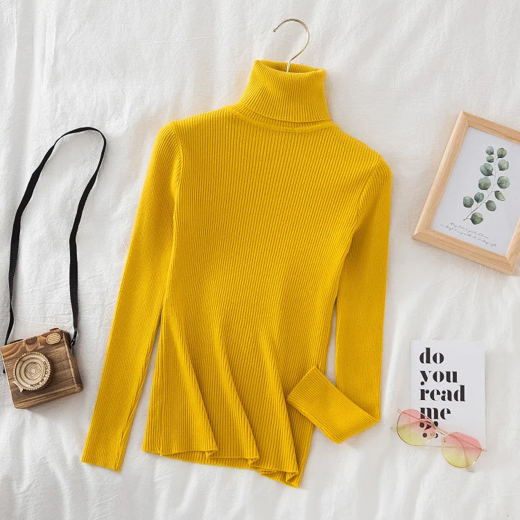 Pull col roulé en cachemire pour femme, tricoté, doux et basique, style décontracté, idéal pour l'automne et l'hiver