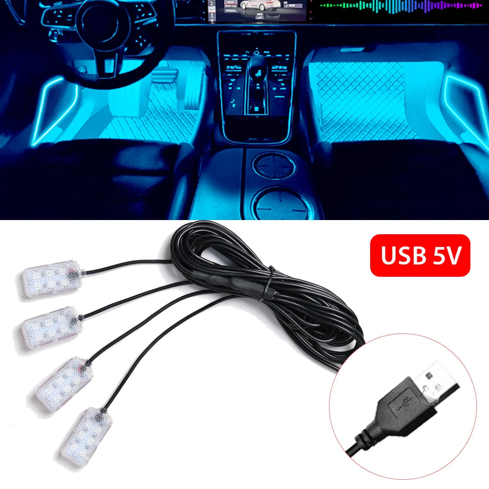 Lampe néon LED pour voiture, éclairage d'intérieur, rétroéclairage, allume-cigare, USB, lampe d'ambiance, accessoires décoratifs pour voiture
