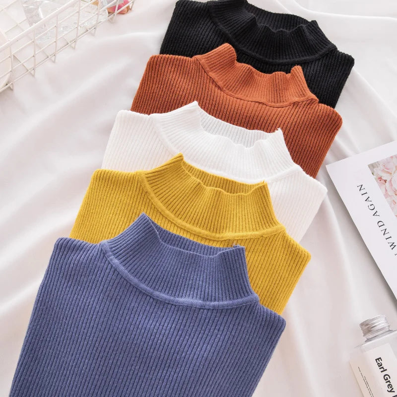 Pull col roulé en cachemire pour femme, tricoté, doux et basique, style décontracté, idéal pour l'automne et l'hiver