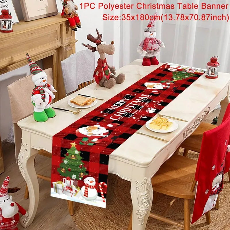 Chemin de table de Noël en tissu, décoration de table pour la maison, nappe 2024, ornement de Noël, cadeau du Nouvel An 2025