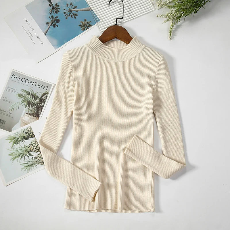 Pull col roulé en cachemire pour femme, tricoté, doux et basique, style décontracté, idéal pour l'automne et l'hiver