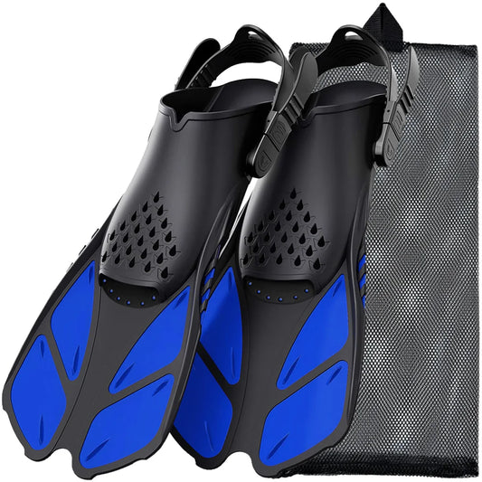 Palmes de plongée avec tuba, boucles réglables, palmes de natation, chaussures de plongée courtes en silicone, talon ouvert, taille de voyage, adulte, homme, femme