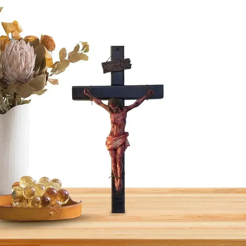 Statue de Jésus en résine, 20 cm, crucifix mural, décoration de maison, de chambre, d'église, décoration murale à suspendre pour fête