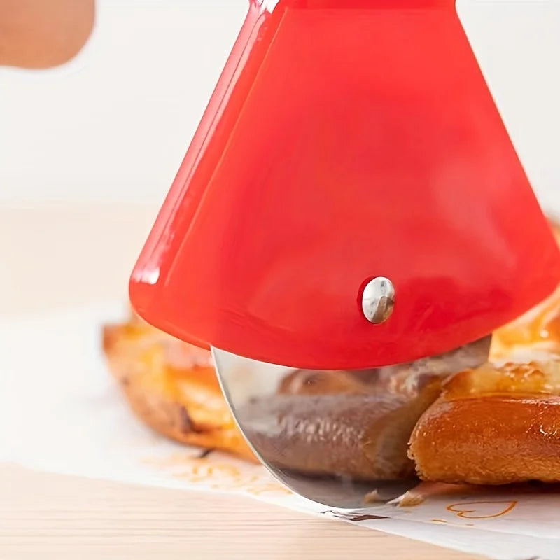 1 couteau à pizza à rouleau en acier inoxydable, manche en bois créatif, hache, couteau à pizza circulaire à manche central