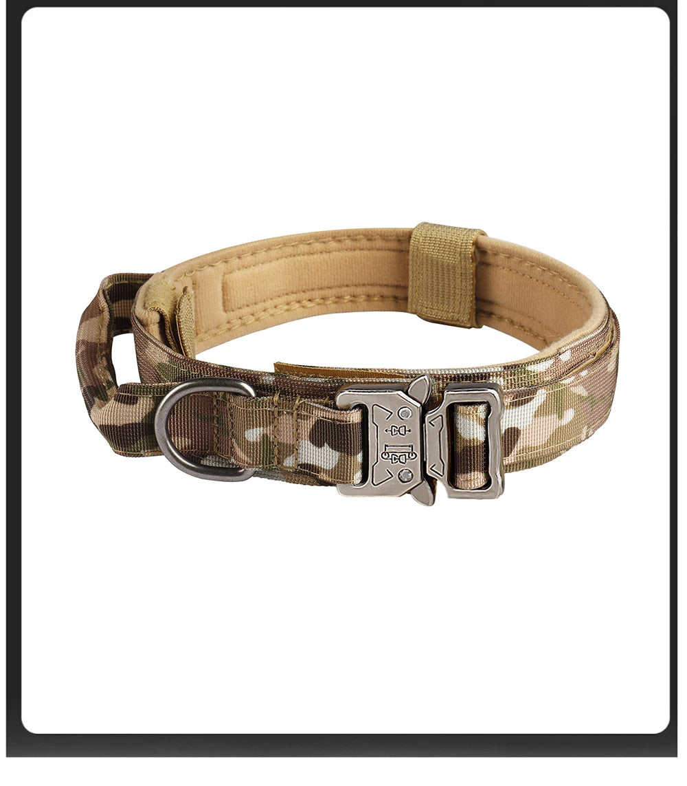 Collier tactique d'extérieur pour chien avec boucle en métal et nylon respirant, collier de dressage pour chien de taille moyenne et grande