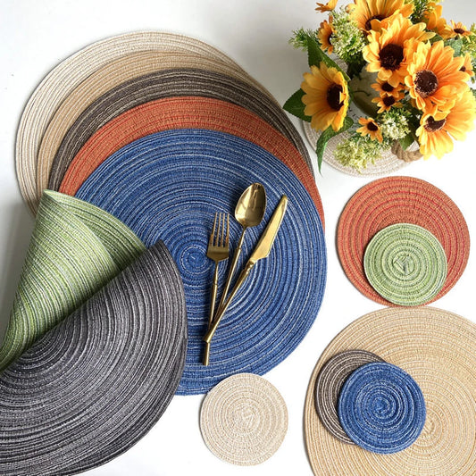 Lot de 6 sets de table ronds en ramie tissée, antidérapants, pour table à manger, pour la cuisine, les boissons et les bols