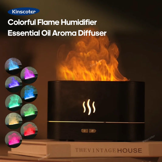 Diffuseur d'arômes KINSCOTER, humidificateur d'air à ultrasons, brumisateur frais, diffuseur à lampe LED à effet flamme pour huiles essentielles