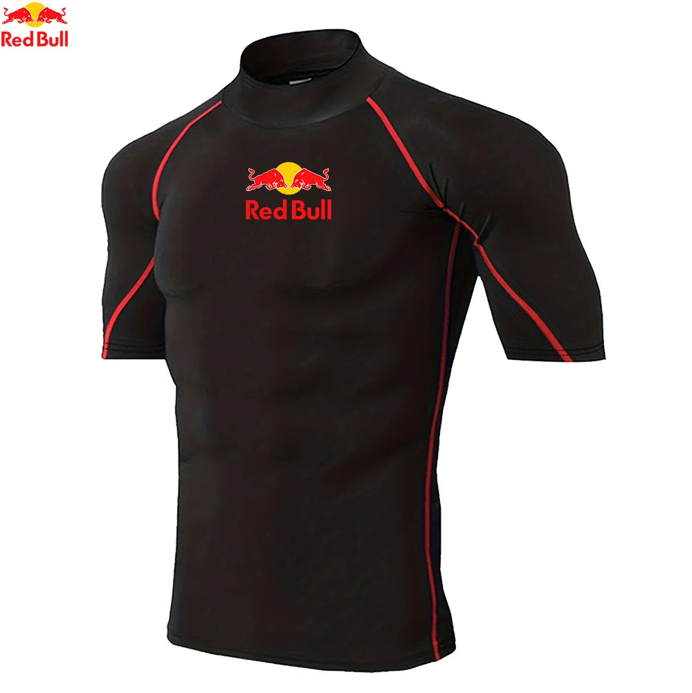 T-shirts de sport pour hommes, entraînement, exercice, compression, fitness, manches longues, sport, Red Bull, séchage rapide, serré, vêtements de sport