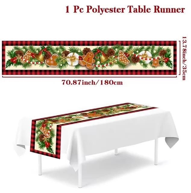 Chemin de table de Noël en tissu, décoration de table pour la maison, nappe 2024, ornement de Noël, cadeau du Nouvel An 2025