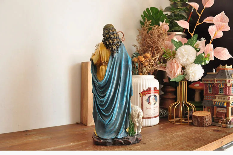 Figurine du Saint-Père Jésus, récits bibliques catholiques tenant un mouton, ornement pour la décoration de la maison ou du bureau, statue de croyance religieuse
