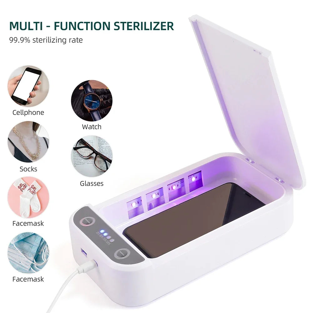 Stérilisateur UV Électrique Multifonction avec Aromathérapie et Chargement Sans Fil pour Smartphones.