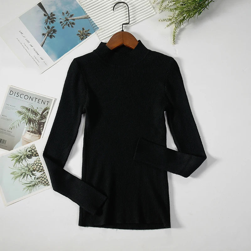 Pull col roulé en cachemire pour femme, tricoté, doux et basique, style décontracté, idéal pour l'automne et l'hiver