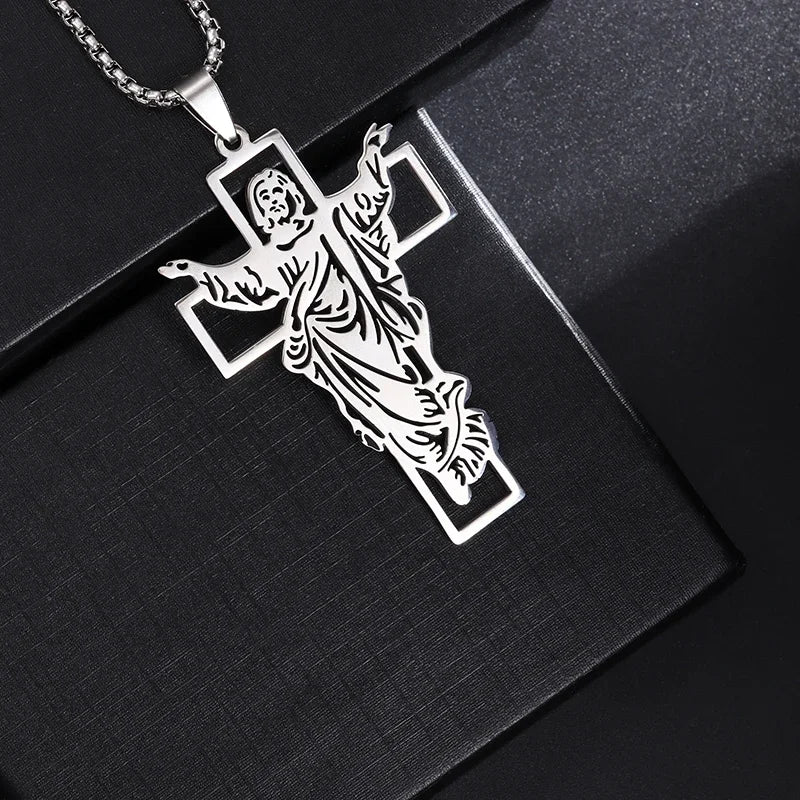 Collier pendentif croix de Saint Benoît Jésus pour hommes et femmes, amulette religieuse chrétienne catholique en acier inoxydable