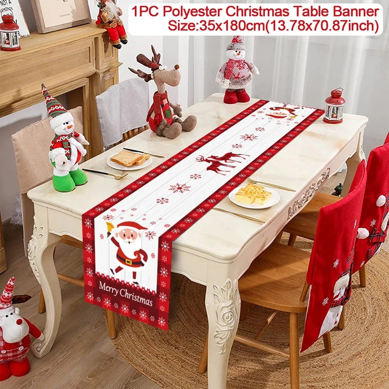 Chemin de table de Noël en tissu, décoration de table pour la maison, nappe 2024, ornement de Noël, cadeau du Nouvel An 2025