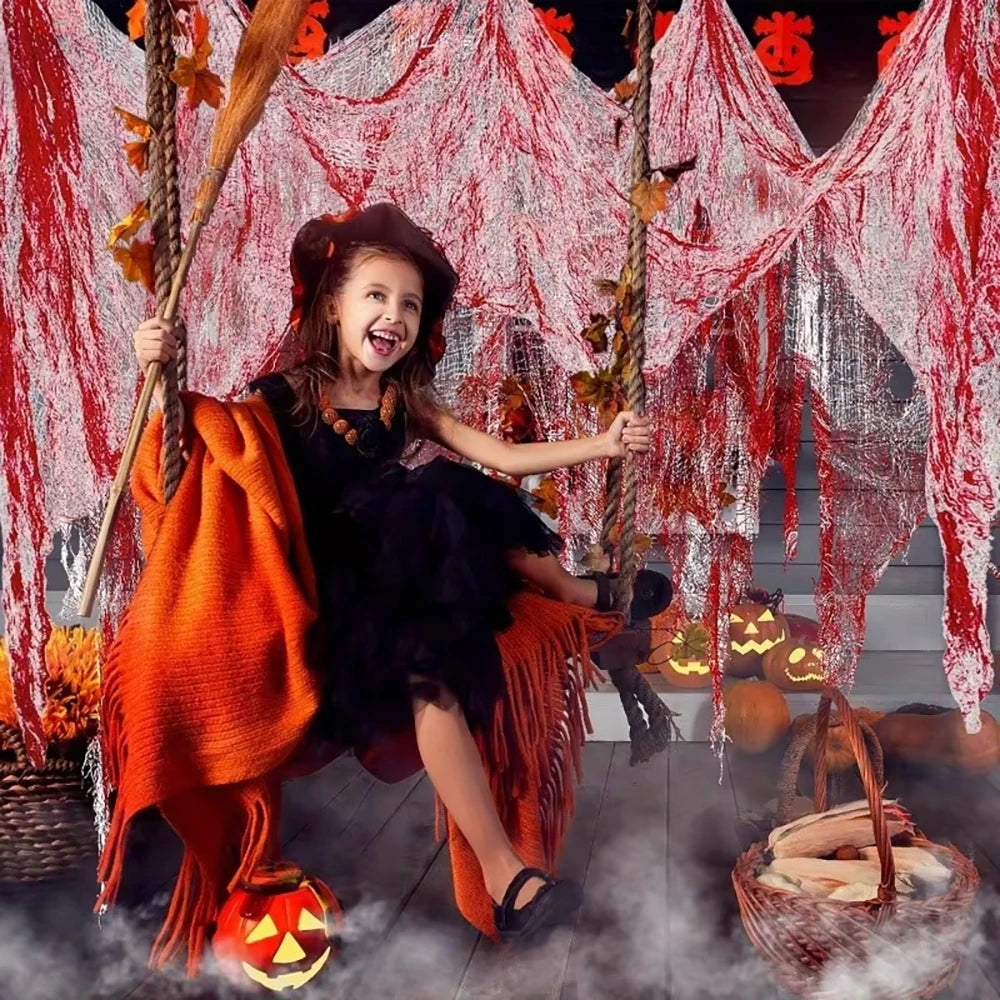 Décorations d'Halloween en gaze sanglante, bandage en tissu sanglant d'horreur, rideaux de porte, accessoires de fête de maison hantée d'Halloween