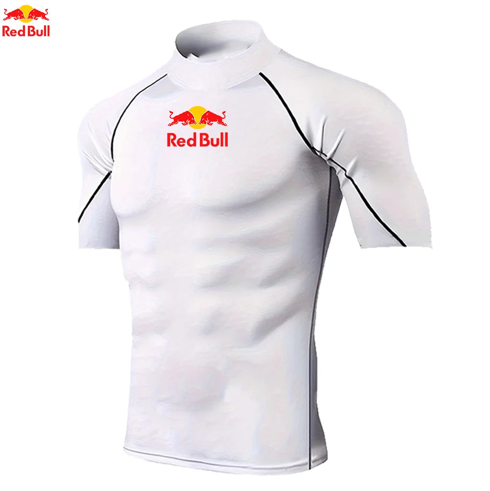 T-shirts de sport pour hommes, entraînement, exercice, compression, fitness, manches longues, sport, Red Bull, séchage rapide, serré, vêtements de sport