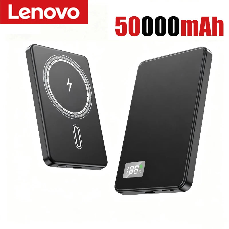 Batterie externe magnétique Lenovo 500 000 mAh, portable, sans fil, à charge rapide.