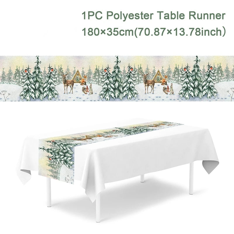 Chemin de table de Noël en tissu, décoration de table pour la maison, nappe 2024, ornement de Noël, cadeau du Nouvel An 2025
