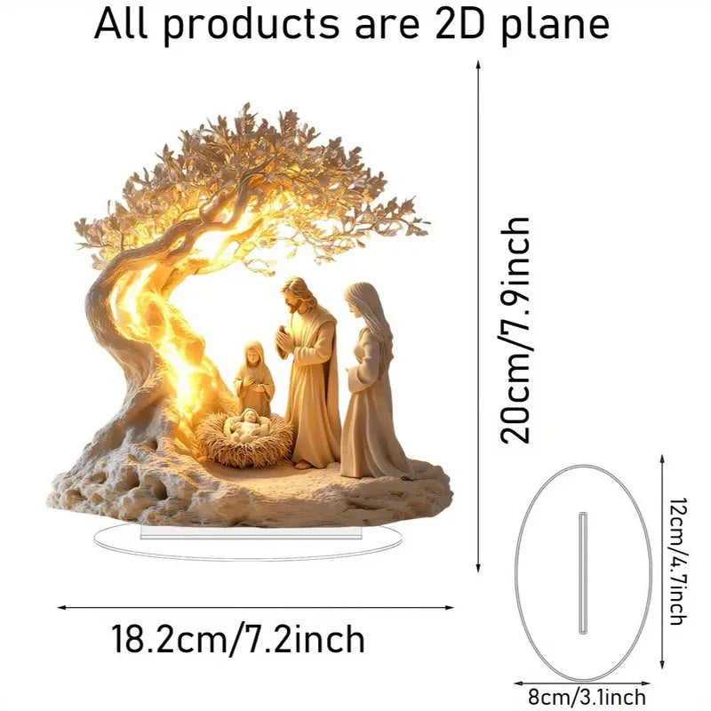 Statue de famille en acrylique représentant l'arbre de vie de Jésus, décoration de bureau, ornements pour la maison, 2025