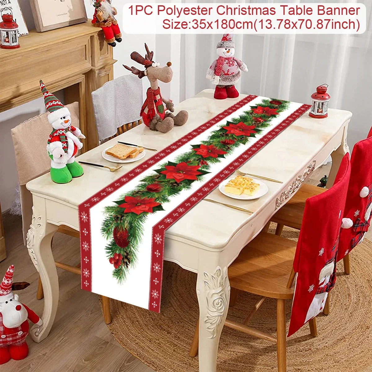Chemin de table de Noël en tissu, décoration de table pour la maison, nappe 2024, ornement de Noël, cadeau du Nouvel An 2025