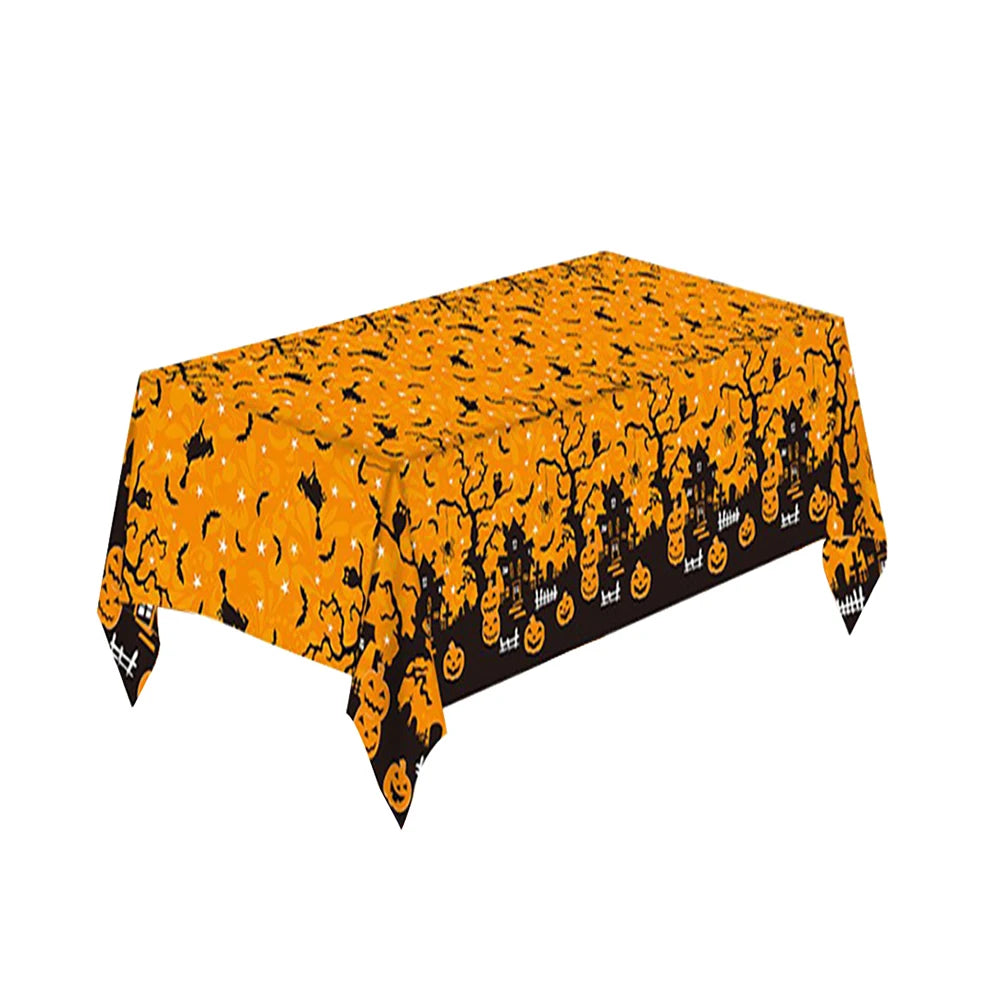 Nappe décorative d'Halloween, nappe jetable en plastique avec motif de citrouille, toile d'araignée et chauve-souris, décoration de table pour la maison